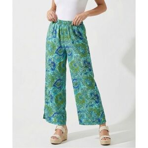 Chelsea & Theodore NWT Paisley Satin Wide Leg Pants Medium Boho Green Palazzo